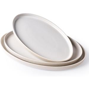 famiware Serving Platter, 16/14.6/12.9 Inch Serving Dishes for Entertaining, Party Serving Trays for Food, Buffet Oval Platters for Food, Large Plates for Bread Turkey Cheese Appetizer, Matte White