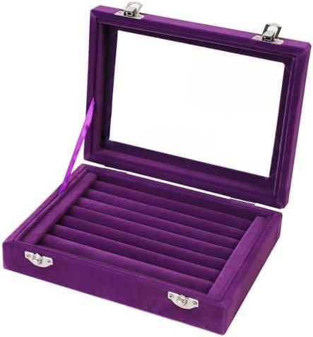 EONGOA Jewelry Box Rings Organizer Tray 7 Slots Velvet Jewelry Earring Storage Box With Transparent Lid Jewelry Display Case for Girls Women (Purple)