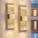 Dusk to Dawn Outdoor Lighting,Porch Lights Outdoor 14.2'' IP65 Waterproof Exterior Lighting Fixtures 12W LED Crystal Modern Outside Lights for Hallway Doorway Porch Patio Backyard, Gold, 2PCS