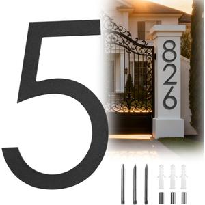 12 Inch Black House Numbers For Outside Floating, Metal Large Modern Address Numbers For House Numbers Black Floating Mount Flush Mount Aluminum Home Address Numbers 5