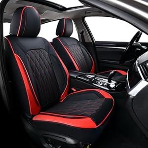 HCDUOGE WAGN Leather Front Car Seat Covers Car Front Seat Covers Car Seat Protector Waterproof Automotive Seat Covers Universal Fit Most Cars (Black/Red)