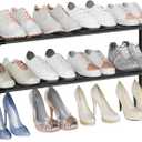 Long Shoe Rack, 2-Tier Stackable Shoe Organizer for Closet, Entryway, Hallway, Extra Bottom Layer, Holds 12-15 Pairs, Sturdy & Durable Waterproof Fabric Shelf, Space-Saving,Black