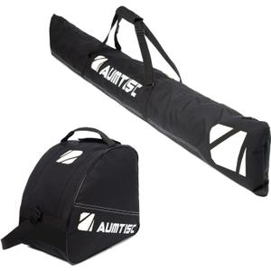 AUMTISC Ski and Boot Bag Combo, Padded Ski Bag for Air Travel, Two Piece Snow Ski Travel Bags for Flying, Adjustable Length Ski Storage Bags for Skis Up to 200cm and Boots Up to Size 13 (White)