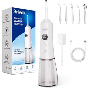 Water Dental Flosser for Teeth 300ML Cordless Oral Irrigator with 6 Replaceable Jet Tips, 3 Modes, Portable Rechargeable Electric Flosser for Braces & Sensitive Gums, IPX7 Waterproof for Home&Travel