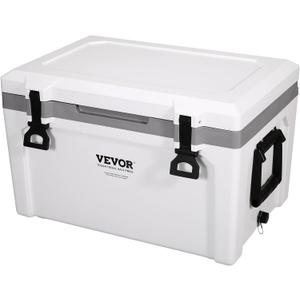 VEVOR Ultra-Light Hard Cooler, Ice Retention Cooler with Heavy Duty Handle, Ice Chest Lunch Box for Camping, Travel, Outdoor, Keeps Cool for up to 6 Days, 30% Lighter Than Rotomolded Coolers (52 QT without wheels)