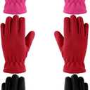 Geyoga 3 Pairs Kids Fleece Gloves Youth Winter Warm Glove Full Finger Toddler Mittens for Boys Girls Outdoor (X-Small (2-4 Years), Rose Red, Black, Red)
