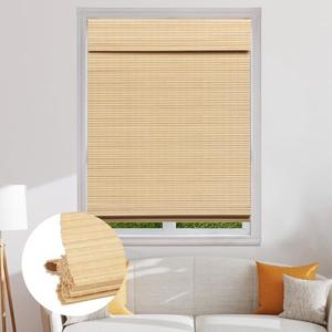 SEEYE Cordless Bamboo Roman Shades, Blackout Natural Bamboo Blinds for Indoor Windows, Roll Up Blind Privacy Shade for Home, Office, Door, UV Resistant & Easy to Install, 34" W x 64" H, Natural