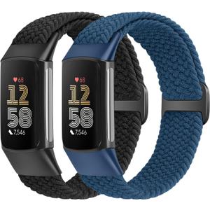 Elastic Braided Bands Compatible with Fitbit Charge 5/Fitbit Charge 6 for Women Men, Breathable Adjustable Stretchy Nylon Loop Sport Replacement Wristbands for Fitbit Charge 6 Charge 5 Straps