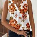 WDIRARA Women's Floral Print V Neck Sleeveless Blouse Summer Casual Tank Top (Multicolor)