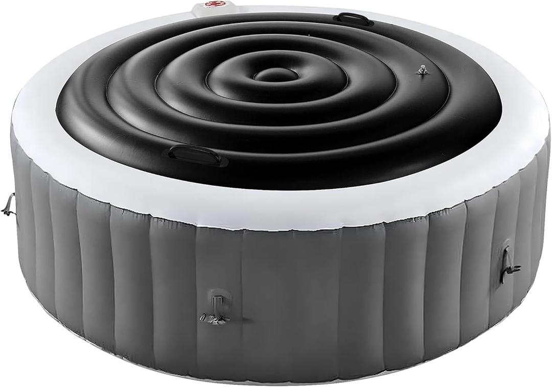 Tlswshsy 4.5 Ft Inflatable Hot Tub Cover- Energy Saving lid for Round Hot Tub- Foldable Protective Rain Overflow Cover for Outdoor Inflatable Hot Tubs (Black)