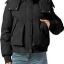 PUREPEAR Women's Thickened Jackets Winter Warm Parka Puffer Jacket Multi-pocket with Removable Hood Black XL