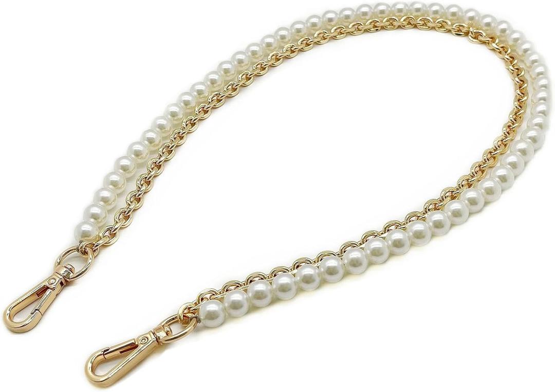 Model Worker 23.6" Imitation Pearl Chain Purse Strap Replacement Handbag Shoulder Bag Clutches Chain Strap with Metal Buckles (Gold)