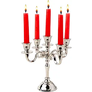 Rely+ 5 Arm Baby Candelabra Silver Glossy 8 Inch Taper Candle Holders Gothic Decorations Candlesticks Holder Home Decor Wedding Parties Centerpiece for Dining Table