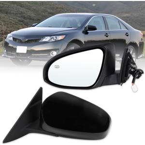 Left Driver Side Mirror Compatible With 2012 2013 2014 Toyota Camry with Manual Folding Power Glass Heated Black Replace#8790906411(5Pins)