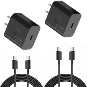 USB C Charger Block 20W Fast Charging Super Fast USB C Block with 5ft USB-C Charger Cable Compatible with iPhone 16/16 pro/15/15 Plus/15 Pro Max/Galaxy S23 Ultra/S23+/S22/S21/S20 (Black, 5ft, 2pack)