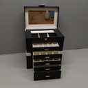 KAMIER Jewelry Box for Women, 6-Layer Large Jewelry Organizer Box with Mirror & 5 Drawers for Rings, Earrings, Necklaces, Bracelets,Black