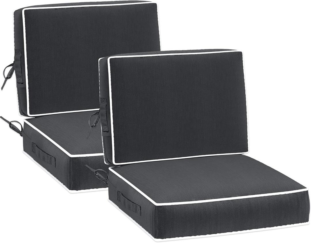 24" x 24" x 5" Outdoor Chair Cushions Set of 2, Patio Chair Cushions w/Handle and Ties, Square Waterproof Outdoor Cushions, Fade-Resistant Patio Furniture Cushions Deep for Sofa Couch