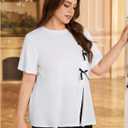 Women's Plus Size Tops Bowknot Split T Shirts Short Sleeve Crewneck Elegant Summer Tee Top (XX-Large Plus)
