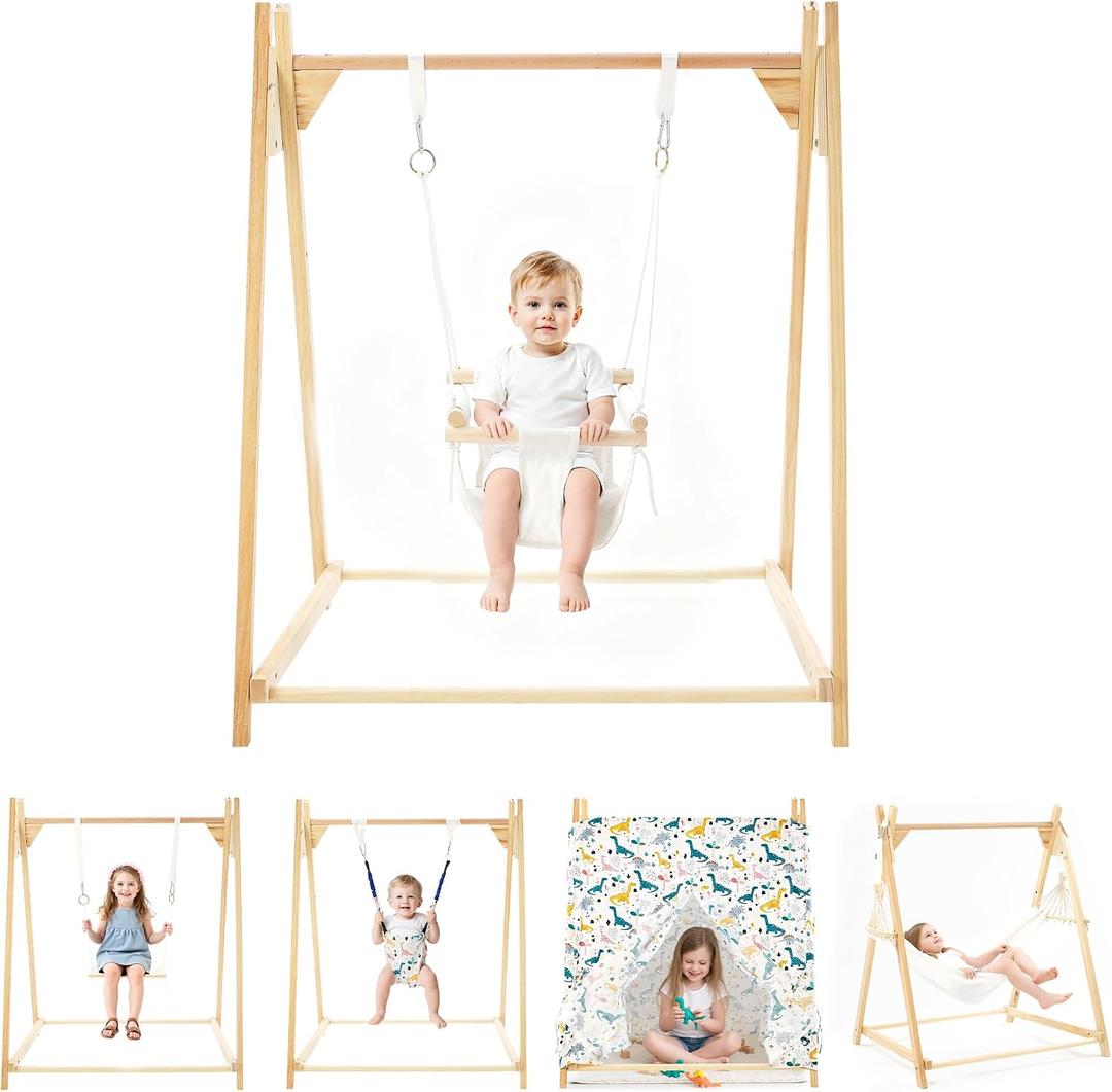 5-in-1 Baby and Toddler Foldable Swing Set with Stand, Classic Swing, Swing-Seat, Baby Jumper, Hammock, Play Tent