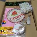8 Pcs 48" x 55" Strawberry Stand Kits Hut Decor (Without Table) Include Shelf Banner Roof Pennant Tablecloths LED Lights Artificial Flowers for Photo Props Farmer Market Strawberry Party Decor, 110 x 54 inches