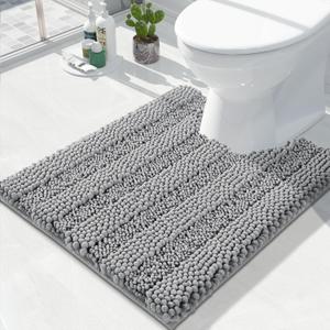 Yimobra Toilet Rugs U Shaped Washable 24 x 20, Non Slip and Super Absorbent Toilet Mat, Quick Dry, Ultra Luxury Microfiber Chenille Plush Fluffy Contour Bath Rugs for Toilet Base, Gray (Grey)