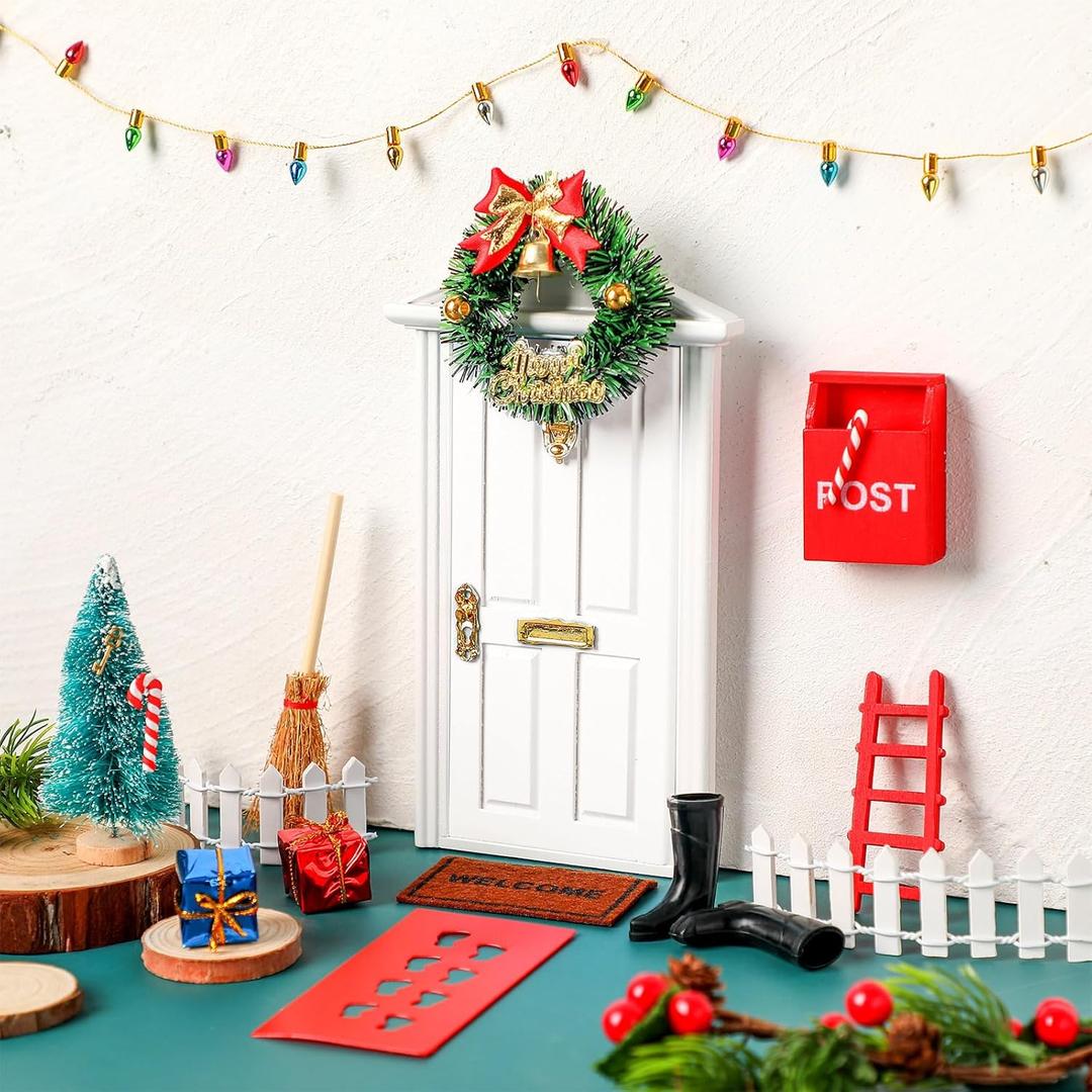 20 Pcs Christmas Elf Fairy Doors Decorations Enchanted Elf Doors Tiny Outdoor Xmas Decor Wooden Tiny Miniature for Girls Xmas Accessories Fairy Tale(Red)(White)