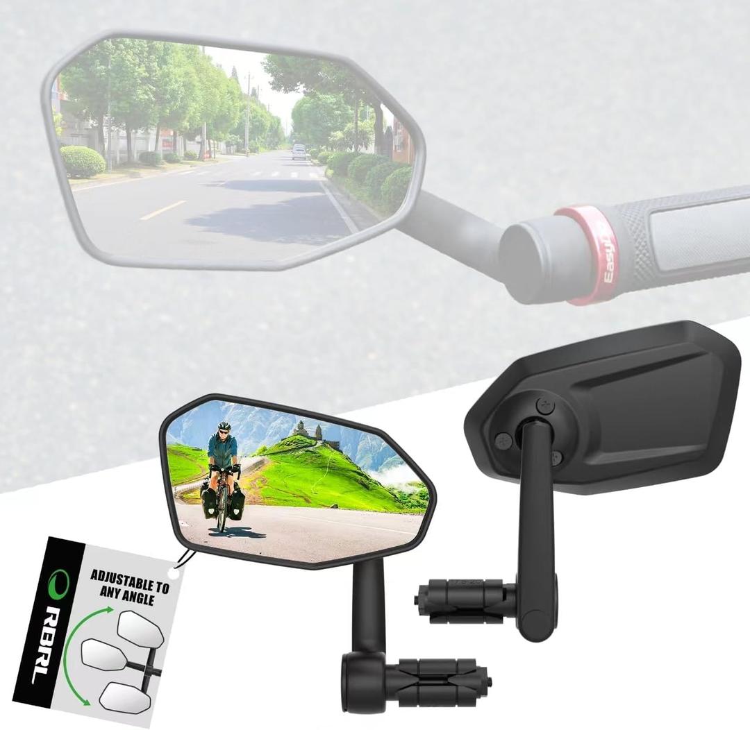 RBRL Bicycle Mirror, Extra Large Bike Mirror, 360° Adjustable Shatterproof and Durable Bar End Rear View Mirror Bi, Bicycle Side Mirror for E-Bike (Set)