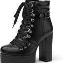 Susanny Sexy High Heels for Women Boots Round Toe Platform Booties Lace Up Suede Side Zipper Ankle Bootie, 9