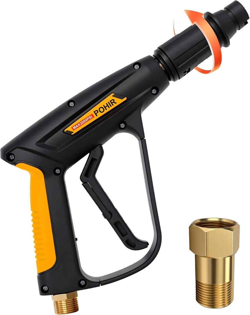 Pressure Washer Gun 3000PSI with Spray Nozzle Adjustable and M22 14mm/15mm Fitting, Electric Power Washer Gun for Garden Yard Cleaning Car Wash
