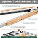 Beneno 12-Inch Stainless Steel Kitchen Tongs for Cooking with Heat-Insulating Wooden Grip Handle, Heavy Duty Heat-Resistant Metal Locking Tongs with Strong Scalloped Tips for Cooking, BBQ, Grab Food