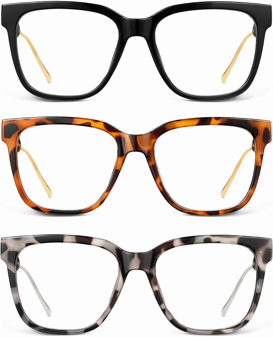 JM Oversized Reading Glasses for Women - Square Stylish Readers for Woman Men/W Blue Light Blocking Trendy Womens Reader