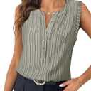 Womens Sleeveless Button Down Shirts Blouses Striped Casual Business Tank Tops Office Work (Beige, S)