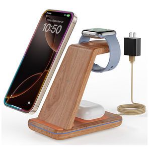 Wireless Charging Station, 3 in 1 Wireless Charger Stand for Multiple Apple Devices, Charging Dock for iPhone 16 15 14 13 12 11 Pro Max XS 8, Apple Watch 8 7 6 SE 5 4 3 2, 3/2/Pro, Wood