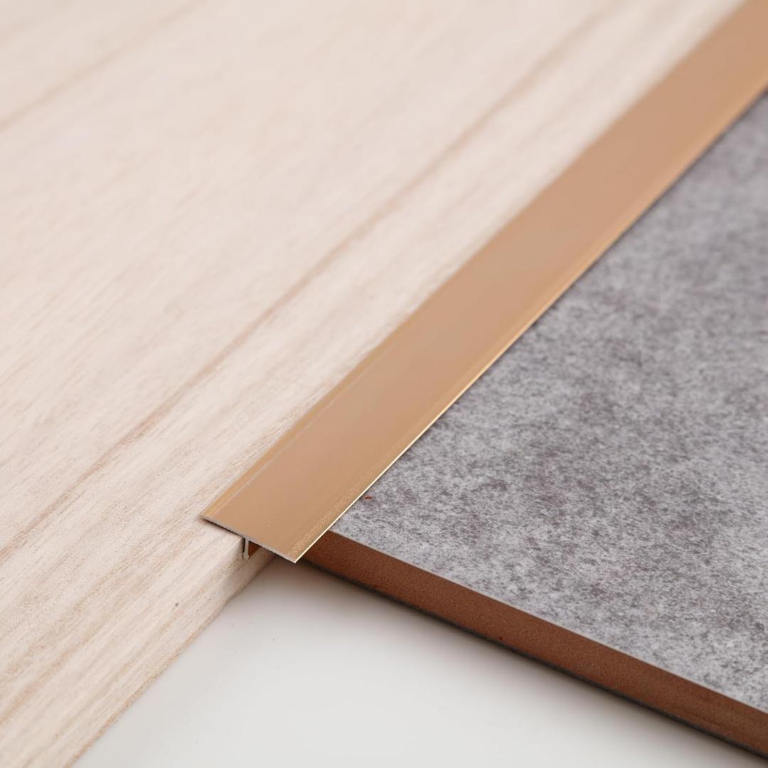 Gaahing Aluminum T Molding Floor Transition Strip, T Moulding for Laminate Flooring Planks, Vinyl Floor Transition, Rubber Transition (3Pcs x 2.9ft x 0.8in, Matte Gold)