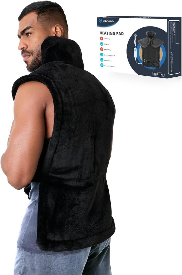 CooCoCo Heating Pad for Neck and Shoulders and Back, FSA Eligible Heat Pad for Back Pain Relief, Birthday Gifts for Women Men Mom Dad, 6 Heat Settings 3 Timers Auto-Off, 24"x37", ETL Certified (King Black)