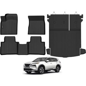 Naibeve Floor Mats for Nissan Rogue 2021-2026 2026.5- All Weather Custom Fit for Nissan Rogue Floor Mats Cargo Mat with Backrest Mats Door Sill Guards Accessories(Not for Rogue Select or Sport Models)