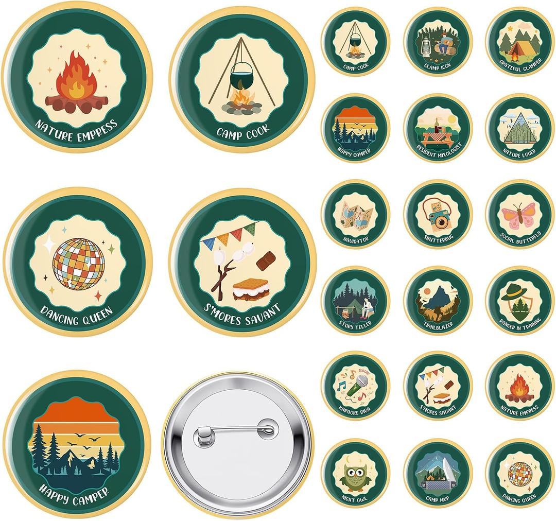 18 Pcs Camping Bachelor Party Badge Set Bachelorette Camp Party Favors Last Trail Before the Veil Bachelorette Gift Bride Buttons for Camping Bridal Shower Team Bride Accessories