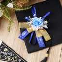 LaRibbons Graduation Ribbon 4 Rolls 1" and 3/8" 20 Yards TTL, Blue and White Gold Congrats Grad Satin Grosgrain Ribbon for Gift Wrapping Class of 2025 Grad Party Lei Making