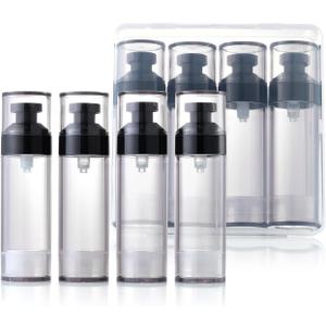 Airless Pump Tottles Travel,Travel Toiletry Containers,Lotion Dispenser with Pump,Small Pump Bottle (Black, Black-50ml)