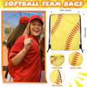 Halloscume 134 Pcs Softball Party Supplies Set Softball Drawstring Backpack Keychains Charm Bracelets Cosmetic Bag Ties Hair Scrunchies Mirror Stickers for Sports Team