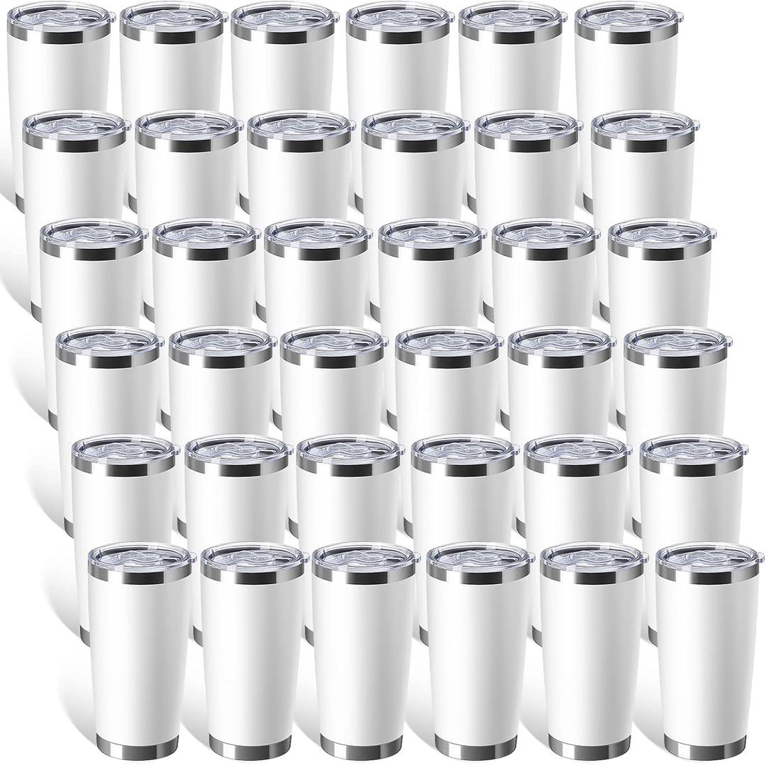 Sieral 36 Packs Stainless Steel Tumbler Bulk with Lid Vacuum Double Wall Insulated Travel Coffee Mug Powder Coated Tumbler Cup for Graduation Wedding Christmas Birthday Party(White, 20 oz)