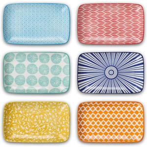 Selamica Ceramic 8-inch Rectangular Salad Plates, Dinner Plates, Pasta Dessert Plates for Appetizer, Sushi, Fruit - Microwave/oven/Dishwasher Safe, Set of 6, Assorted Colors