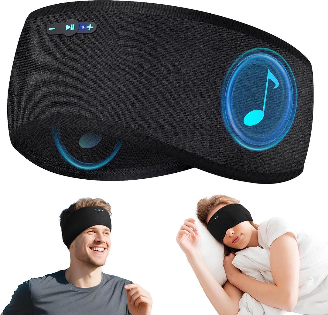 Sleep Headphones Bluetooth 6.0 Headband, 20Hr Headband Headphones with HD Stereo Speakers, Sports Wireless Earphones for Side Sleepers Workout Yoga Travel Meditation, Gifts for Women Men, Black