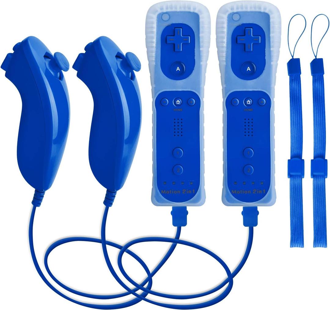 TechKen Motion Plus Wii Controllers 2Packs with Nunchucks, Wii Remote Controllers Compatible for wii and Wii U with Built in Motion Plus