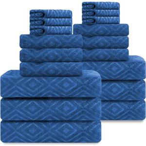 Smuge 18-Piece Bath Towel Set, Include 6 Bath Towel Sheets, 6 Hand Towels and 6 Washcloths - Highly Absorbent Quick Dry 100% Microfiber,Ultra Soft Bathroom Towel Set (Navy Blue)