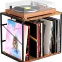 Vinyl Record Storage Holder for 80-100LPs, Vinyl Record Stand Wall Mount with Movable Divider, Solid Record Display Crate & Organizer for Albums, Magazine, Book, File (Brown)