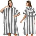 Men Women Hooded Towel Changing Wearable Cloth Swimsuit Bikini Coverup Dry Robe Bathing Swim Parka Jacket Suit Dress Wrap Plus Size for Beach Hiking Pee Surf Board Pool Shower (Grey Stripe)