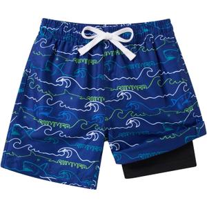 westwolf Boys Swim Trunks Compression Liner Bathing Suit Quick Dry Swimsuit 5-16T (10-12, A White Blue 02)