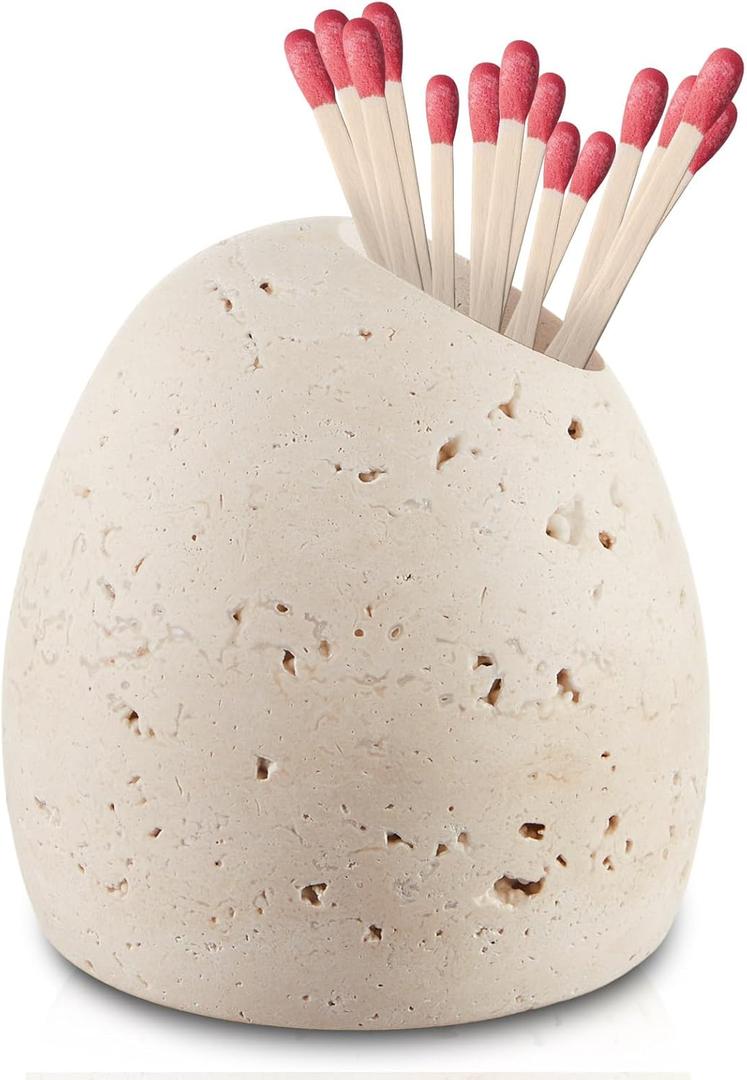 Travertine Match Holder Toothpick Holder 3x3x3 Inch Cute Matches Jar Box for Candles Match Toothpick Bathroom Home Decorations Gifts, Matches Not Included