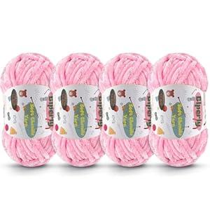 4 Skeins Fluffy Chenille Yarn for Crocheting - Chunky Velvet Yarn for Scarves Shawls, Baby Blankets, Hats Plush Toys, Plush Yarns Each Skein 49.2yd, 3.5oz (Cherry Pink)